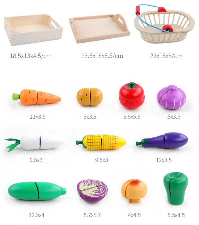 Billige WOODADDY Simulation Gemüse Obst Schneiden Set Holz Spielzeug Für Kinder Holz Tablett Korb Lebensmittel Küche Spielzeug Bildungs Mädchen geschenk