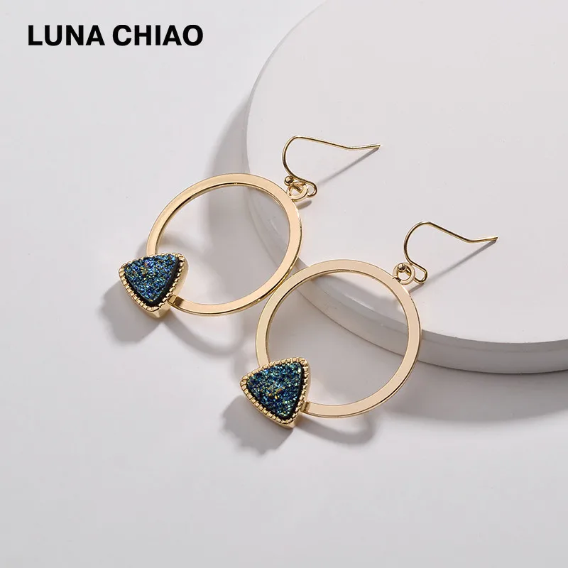 

LUNA CHIAO Fall Winter New Design Triangle Resin Druzy Stone Drop Earrings for Women