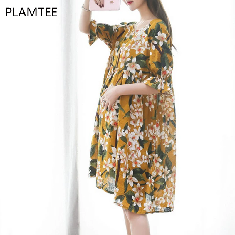 PLAMTEE элегантное платье с цветочным принтом женская одежда для беременных Новые платья с рукавами с оборками свободная одежда для беременных женщин