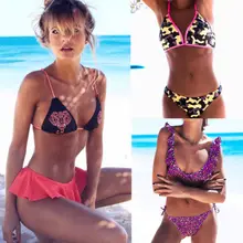 Сексуальный женский комплект бикини, бандажный купальник, пуш-ап, Мягкий купальник, цветочный принт, купальный костюм, низкая талия, пляжная одежда, бикини