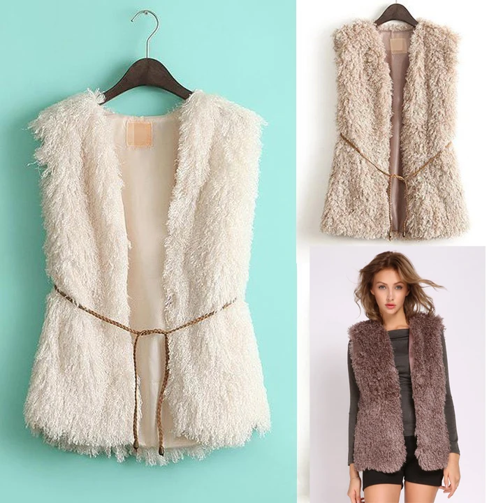 Top fashion women faux fur vest plus size women clothing winter jackets and coats faux sheep fur ...