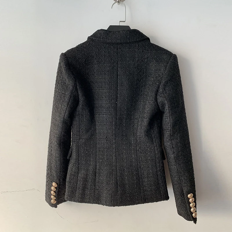 Tweed Blazer Women 2019 New Fashion Double Breasted Long Sleeve black blazer Woman Spring Autumn Elegant Slim Office Lady Blazer