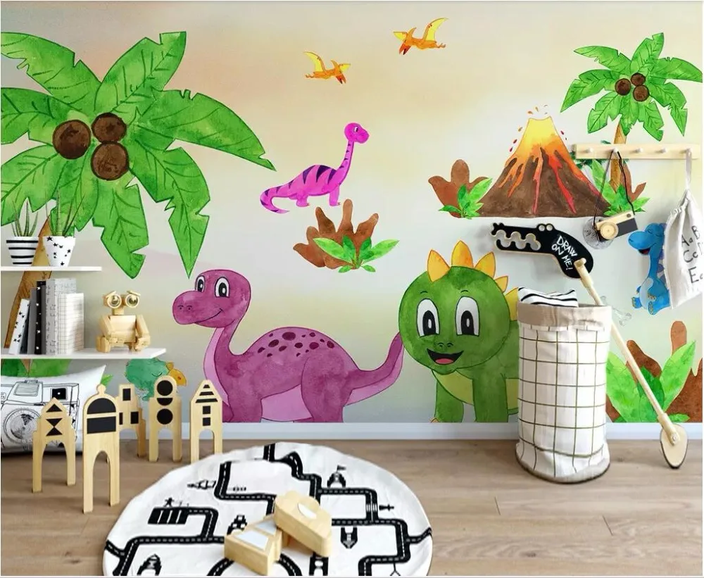 

3d wallpaper custom photo Simple hand-drawn cartoon dinosaur tropical tree 3d wall murals wall papers home decor for living room