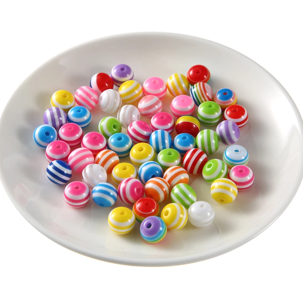

100pcs 10mm Candy colors Mixed Color Round Acrylic Striped DIY Beads Jewelry Accessories Plastic Loose Spacer Sugar Beads