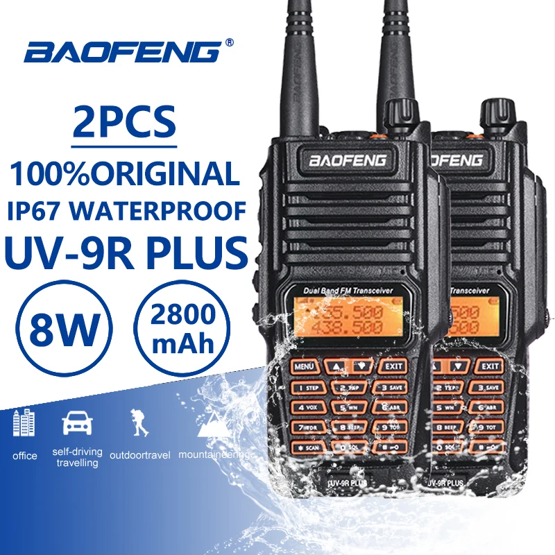 

2pcs Baofeng UV-9R Plus Portable Walkie Talkie Uhf Vhf IP67 Waterproof Ham Amateur Radio UV9R Woki Toki Police Equipment UV 9R