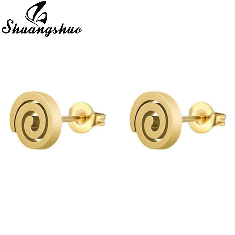 

Shuangshuo Trending Styles Round Stud Earrings Swirl Stainless Steel Jewelry Geometric Earrings Female Studs oorbellen brincos