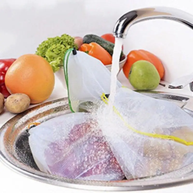 DCOS 5 пакетов многоразовые мешки продукции веревочная сетка для овощей, фруктов, игрушек, хранилище, сумочка, высокое качество сетчатые мешки