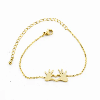 

Wholesale 10pcs/lot Simple Double Hand Heart Bracelet Boho Jewelry Stainless Steel Chain Bileklik Charm Bracelet Femme Pulseras