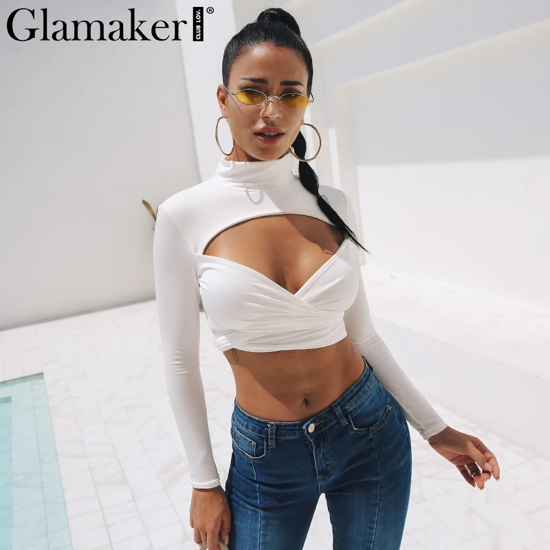 Glamaker Сексуальная Открытая Майка женские топы Модная трикотажная водолазка