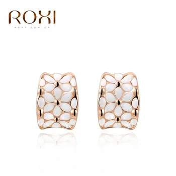 2017 ROXI Women Earrings Happiness Flower Crystal Earrings White/Rose Gold Fashion Jewelry pendientes mujer moda