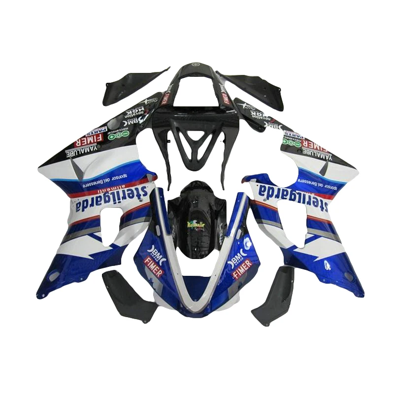 Бесплатный индивидуальный комплект обтекателей для YAMAHA R1 2002 2003 синий белый