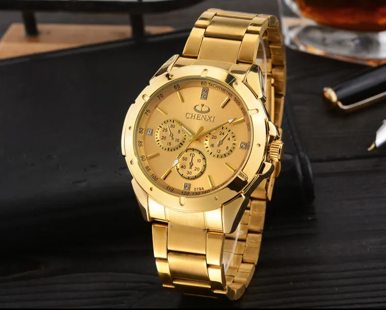 Бренд CHENXI любитель кварцевых часов топ роскошные золотые часы для мужчин часы сталь для женщин наручные часы пара кварцевые часы Relogio Masculino - Цвет: Men Gold Gold Dial