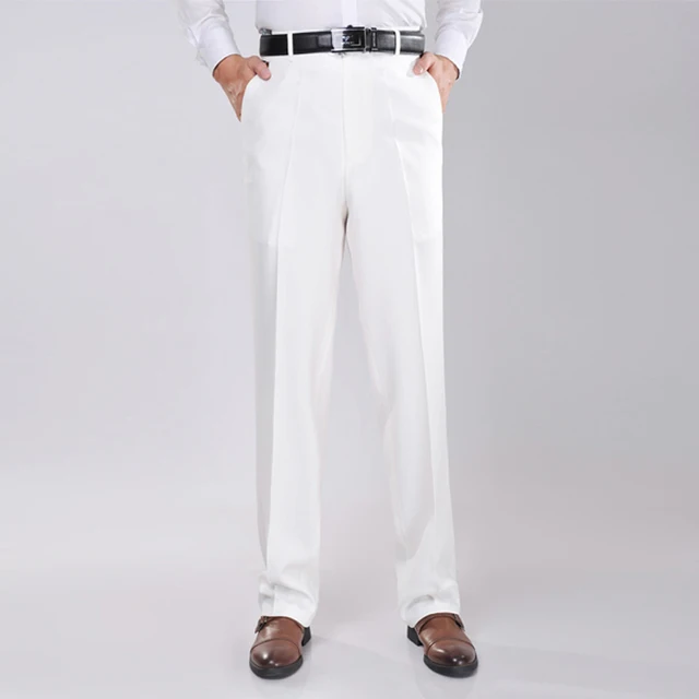 Simple Formal Men's Trousers White Pants For Men Slim Fit Pants Long Business Trousers Mid Waist