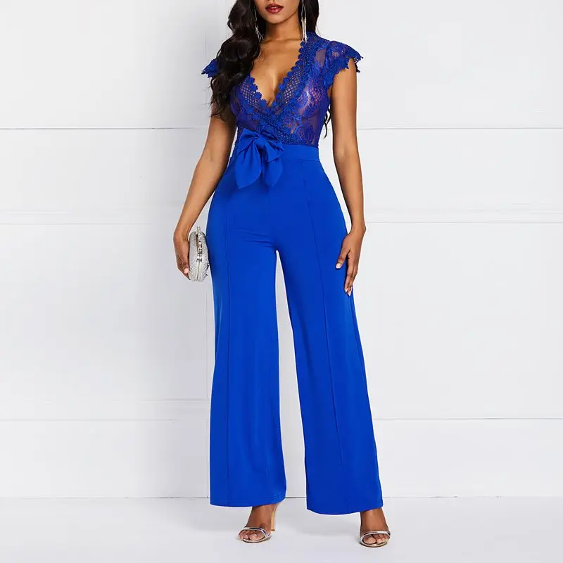 

Black Gothic Summer Sexy Club Chic Jumpsuit Women Slim Straight High Waist Hollow Lace Plain African Retro High Street Rompers