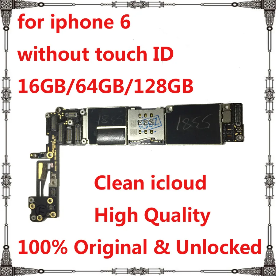 

16gb 64gb 128gb original unlocked for iphone 6 motherboard with full chips with / No touch ID mainboard clean icloud logic board