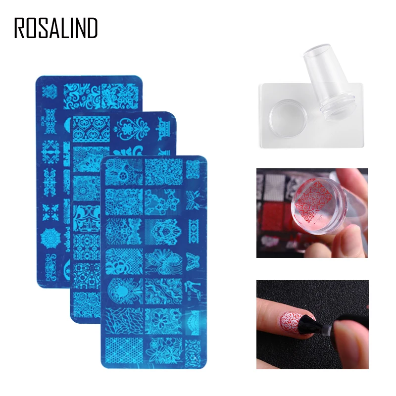 ROSALIND прозрачный дизайн ногтей маникюр штамповка штамп скребок изображения пластины печати инструмент Трафарет DIY гель лак для ногтей стикер дизайн