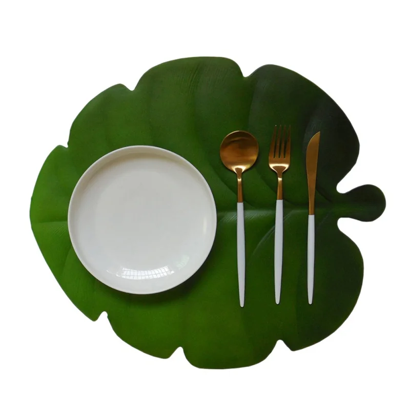 المطبخ الطعام مفرش طاولة مصنع محاكاة أوراق النخيل PVC الجدول حصيرة الزخرفية الجدول سادة الوقايات المنزل ديكور المطبخ الطعام مفرش طاولة مصنع محاكاة أوراق النخيل PVC الجدول حصيرة الزخرفية الجدول سادة الوقايات المنزل ديكور