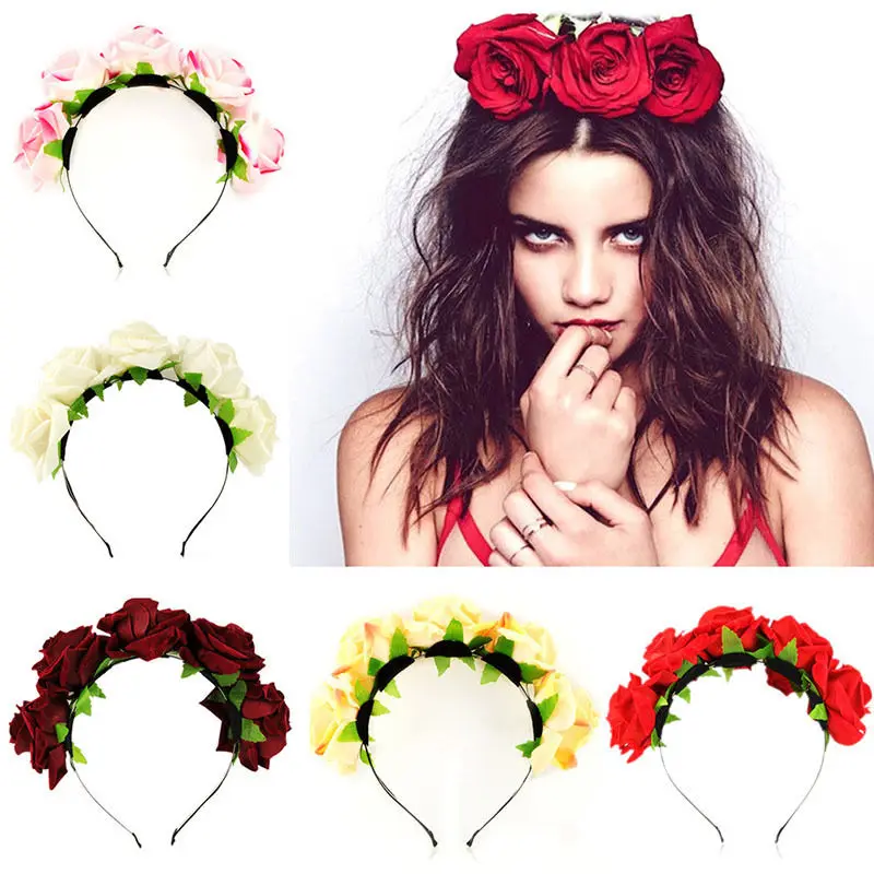 Fashion Handmade bride floral flower crown rose headband hair garland festival wedding hair accessories hairbands