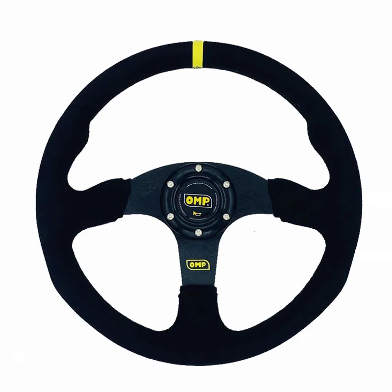 

350MM Universal Sports Racing Steering Wheel Suede Leather Drift Auto OMP Steering Wheel with Yellow Strip