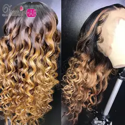 1B/30 волнистые 13x6 человеческие волосы на кружеве парики с детскими волосами волнистые предварительно сорванные Омбре цвет бразильские