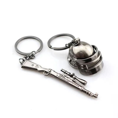 

Hot Chicken Battlegrounds Model Weapon Keychain Three-level Helmet Backpack Pan Gun Game Peripherals Toy Key Metal Hanging Decor