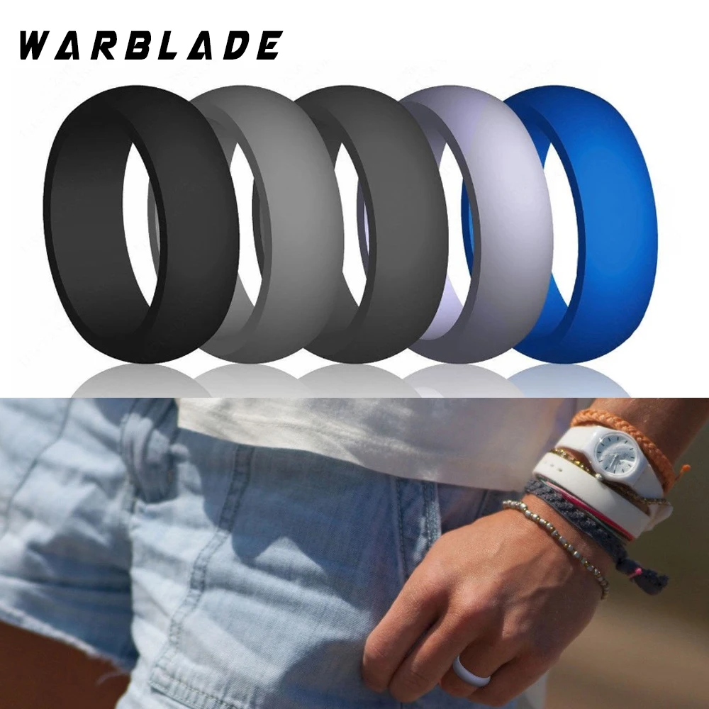 8mm Food Grade FDA Silicone Ring Hypoallergenic Crossfit Flexible Silicone Finger Rings For Men Women Wedding Jewelry 5pcs/set
