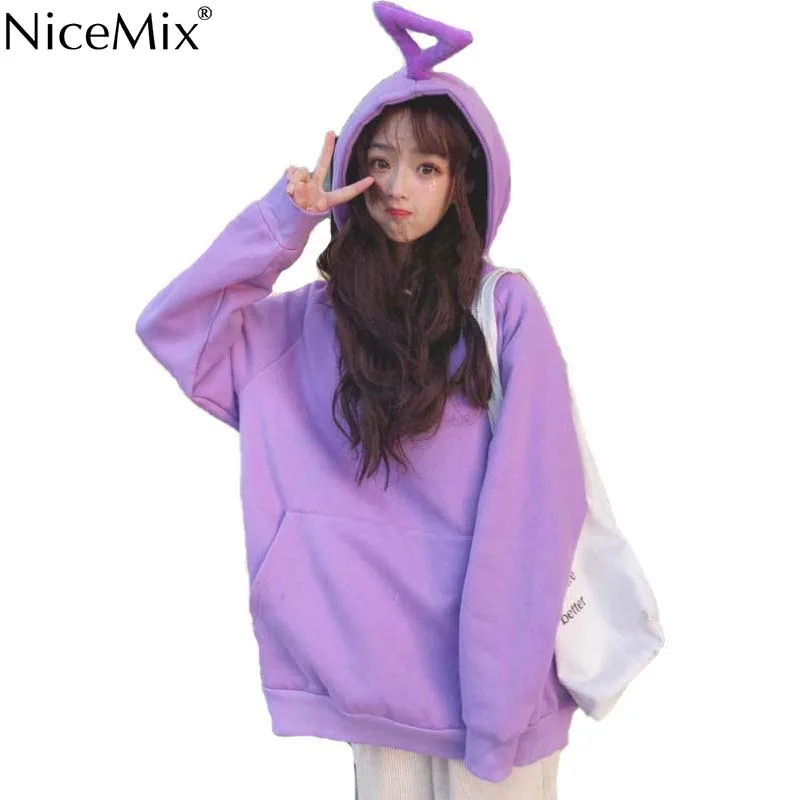 

NiceMix Autumn Harajuku Velvet Hoodies Women Sweatshirt Kawaii Unicorn Horn Solid Pullover Women Clothes Moletom Feminino