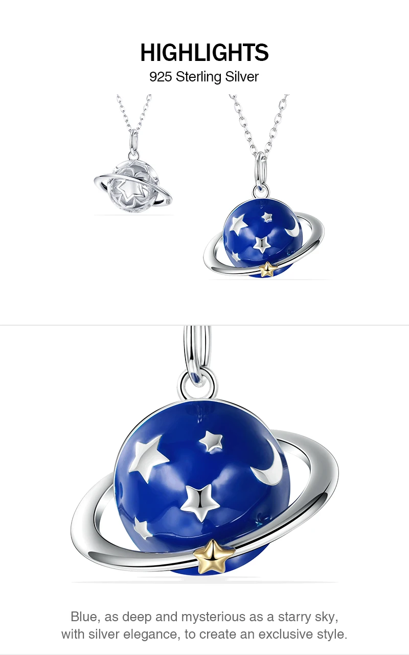 Серебро 925 красивый Метеор через планету цепь кулон и ожерелье с голубой эмалью diy европейская мода ювелирных изделий делая подарок