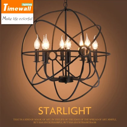 

Vintage industrial Loft chandelier globe cafe bar candle round North European style Tieyi