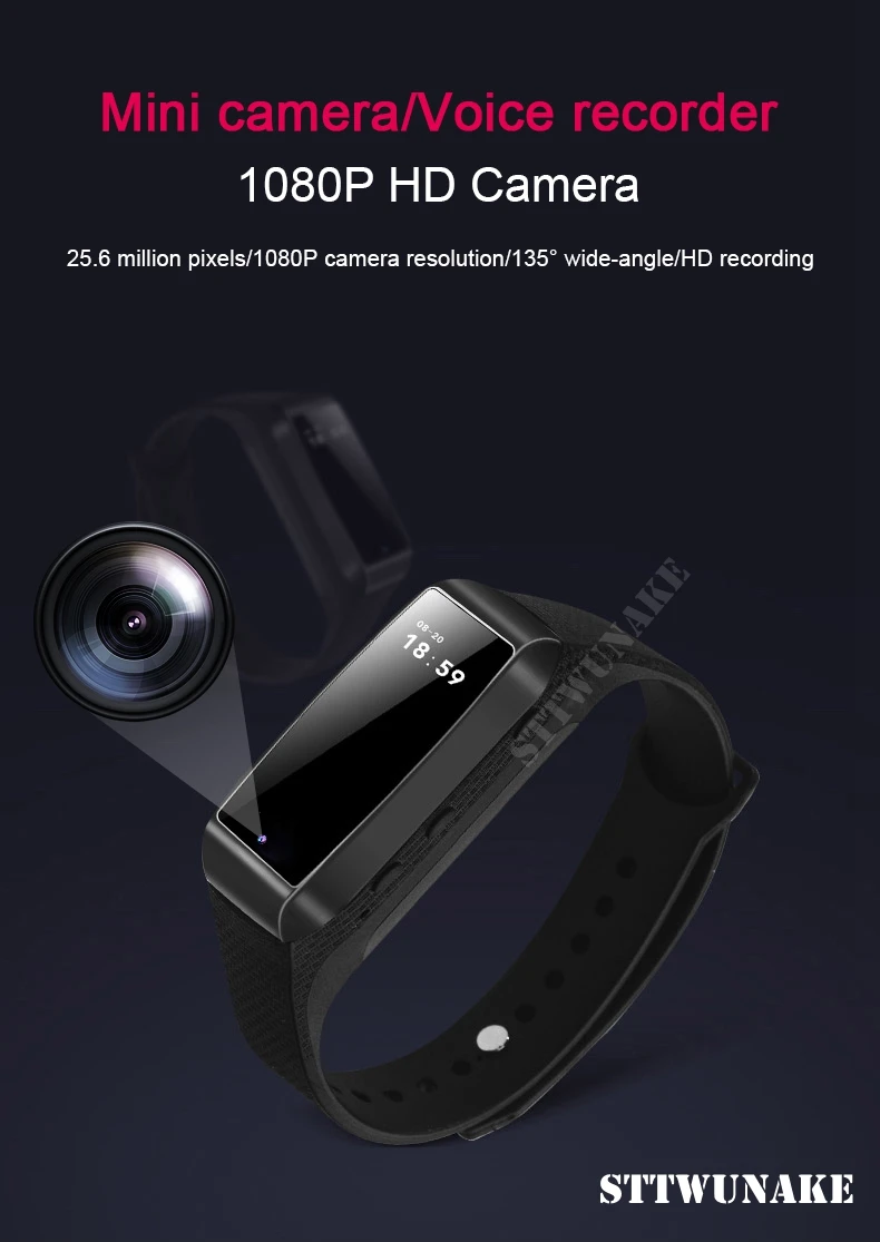 

STTWUNAKE HD 1080P Digital Mini Camera DV Video Voice Recorder hidden Sports Smart Bracelet Micro Cam Night Vision Camcorder