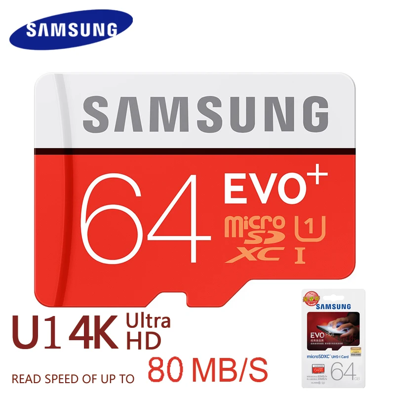 SAMSUNG Memory Card 256GB 128GB 64GB 32GB 16GB 80M s EVO MicroSD Storage Card EVO Plus