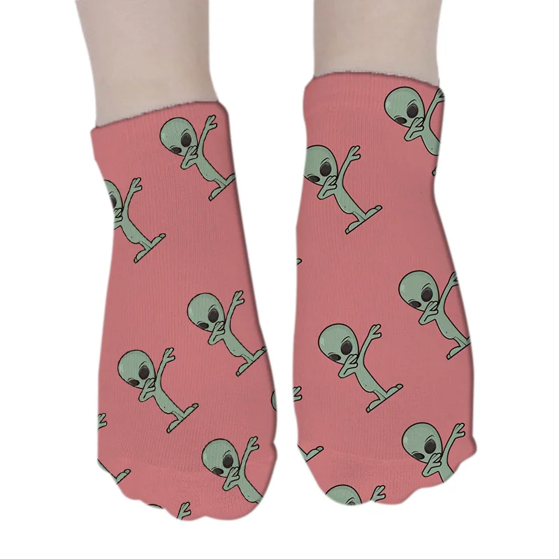 3D печать женщины укороченные носки забавные пришельцы носок унисекс женщины хлопок Единорог Печатный Meias креативный носок 7S-ZAS09