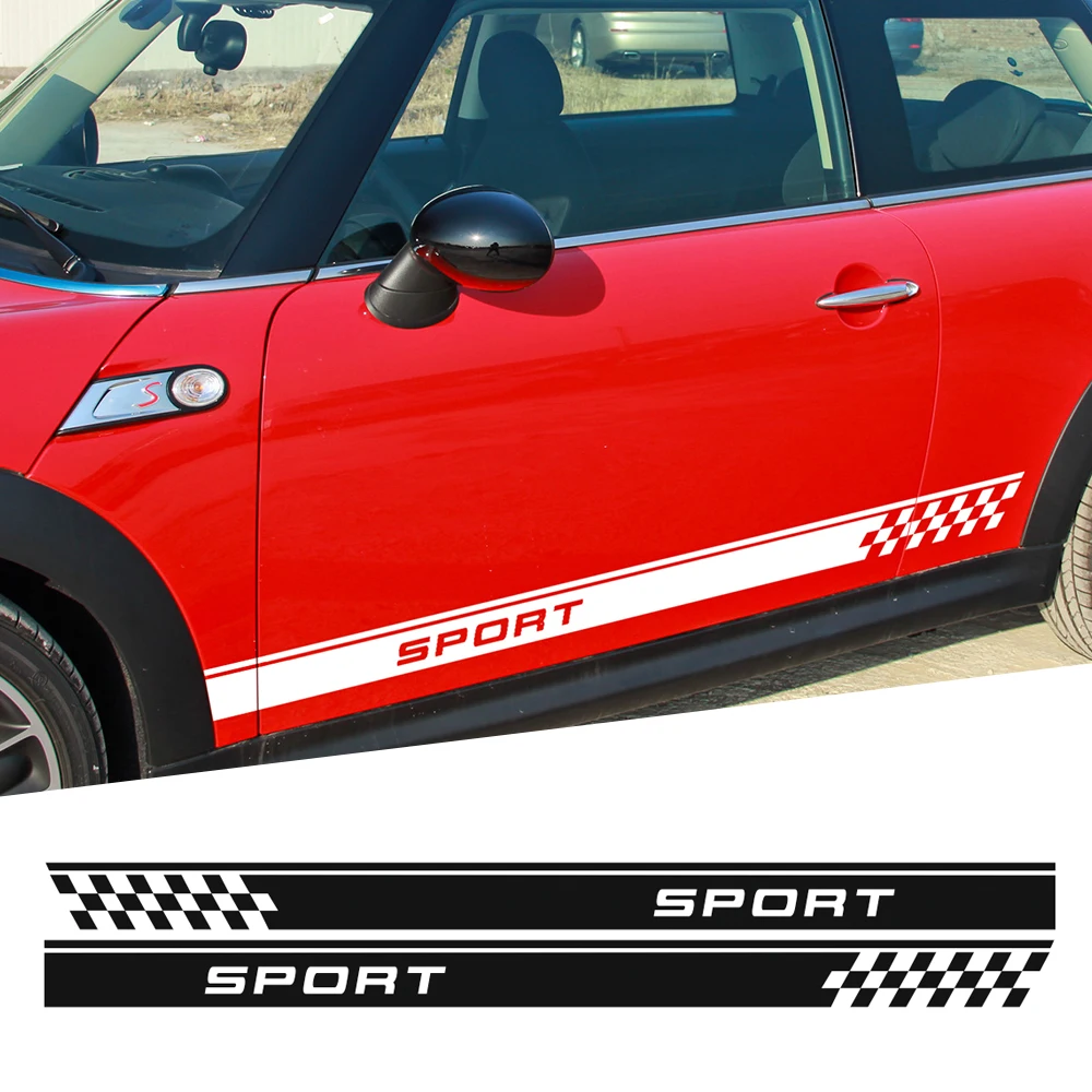 Наклейка на дверь с боковыми полосками спортивный шахматный флаг для MINI Cooper One S