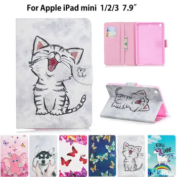 

Case Funda For Apple iPad Mini 1 2 3 7.9" Smart Cover For iPad mini1 mini2 mini3 Butterfly Cat Painted Stand Capa Skin Sehll