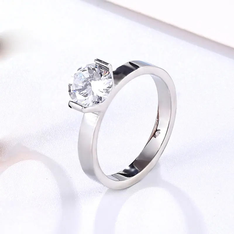 1 Carat Crystal Ring for Wedding Titanium Steel Gold Color Jewelry Woman Ring