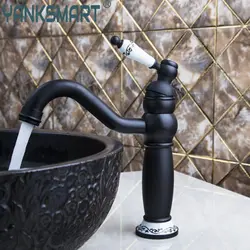Роскошные высокие ванная комната бортике масло втирают Черный Бронзовый 97107 керамическая ручка мыть смесители для раковин ванн, смесители