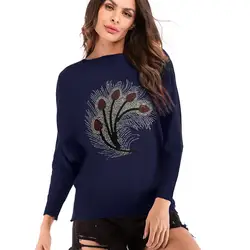 Женская дешевая одежда женская с рисунком перьев Повседневная мешковатая с длинным рукавом feminina o-образным вырезом Аппликация пуловеры