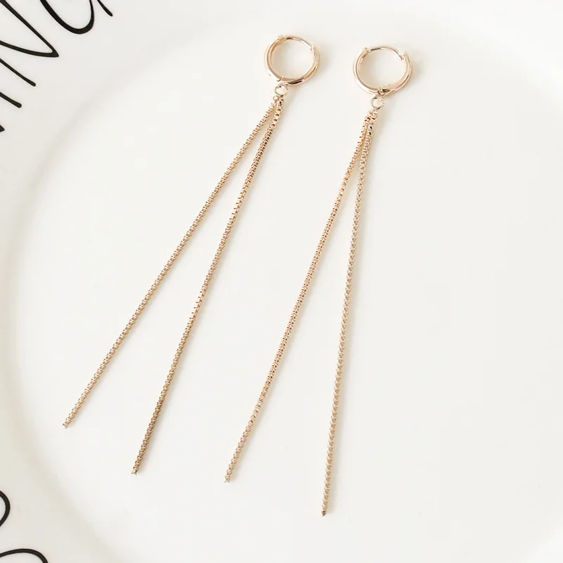 Simple Style Long Double Chains Small Hoop Women Fashion Dangle