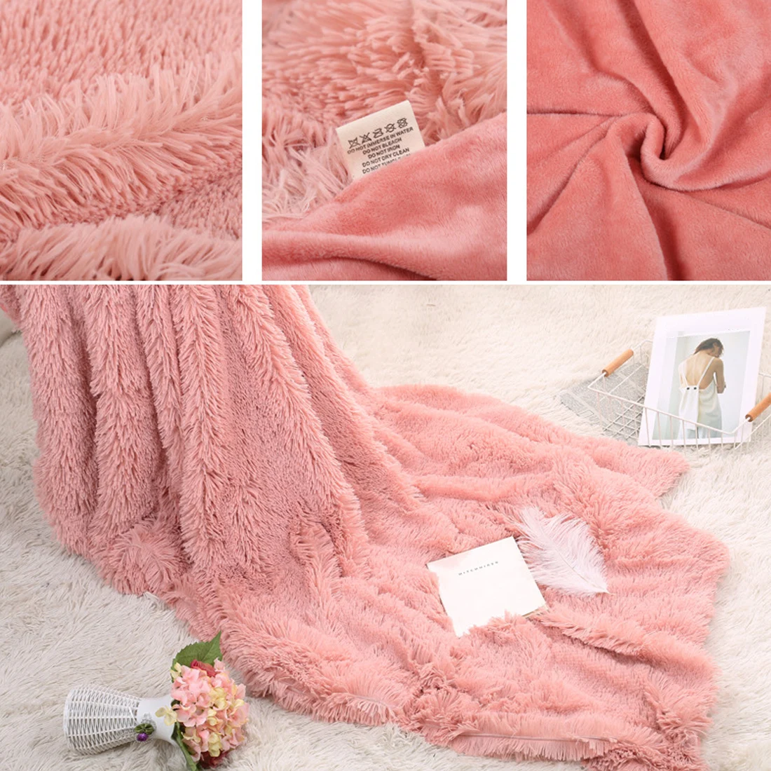 Soft Luxury Blanket Plush Shaggy Silky Blankets Faux Fur Throw Bedspread Red Summer Quilt Throw Blanket for Wedding Decor