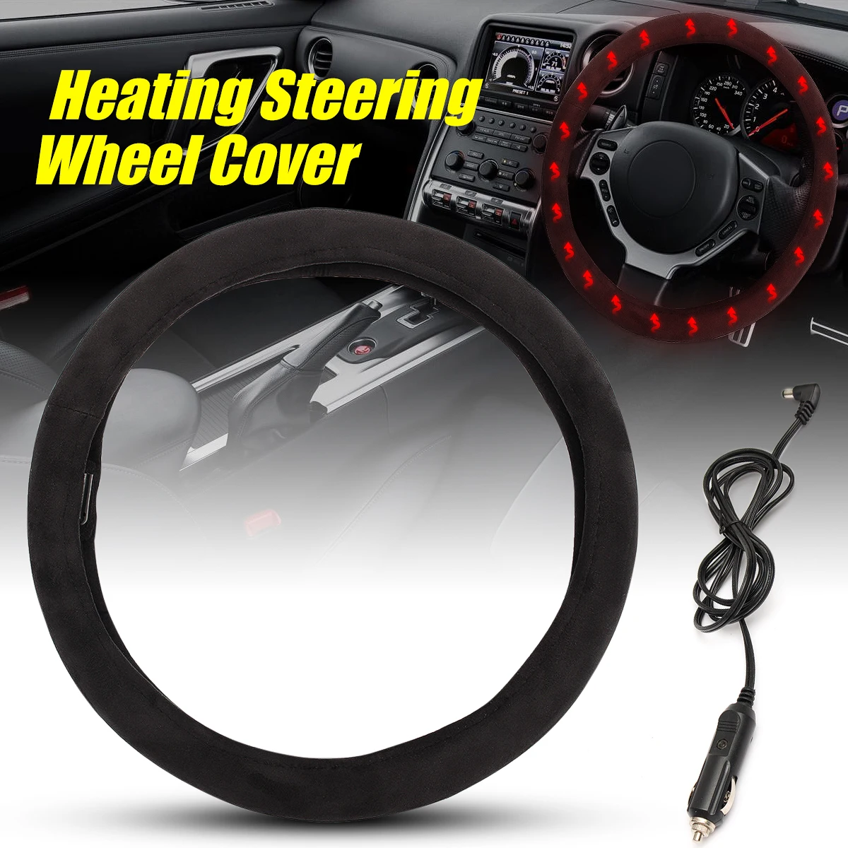 

12V Auto Car Lighter Plug Heated Heating Electric Steering Wheel Covers Warmer Winter LW Universal 38cm Steering Covers
