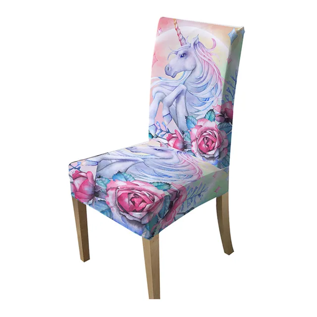 BeddingOutlet Unicorn Chair Covers Rose Cartoon Spandex Elastic Slipcover Pink Floral Seat Case Decor for Weddings Banquet 1pc 5