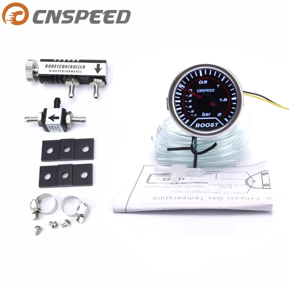 Free Shipping CNSPEED 2"52mm Car Turbo Boost Gauge -1~2bar+ Adjustable Auto Turbo Boost Controller Kit 1-30 Psi In-cabin