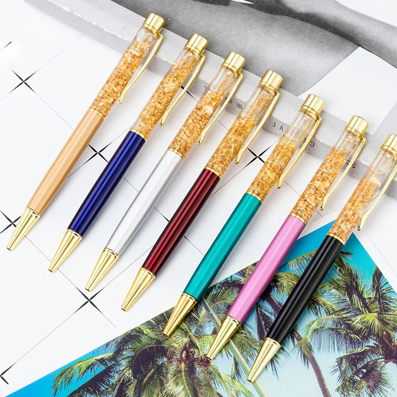 

1PC Luxury Ballpoint Pen Flow Oil Crystal Gold Foil Metal Copper Colorful Gold Powder Quicksand Ballpen Joy Corner