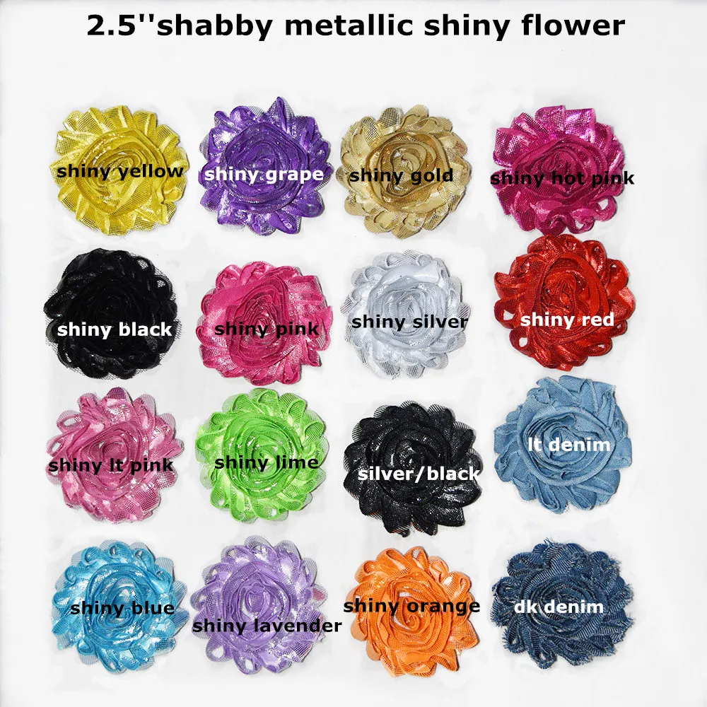 

30 pcs/lot , 2.5'' shabby metallic shiny flower , shabby shiny flower , shiny chiffon flower for hair apparel accessories