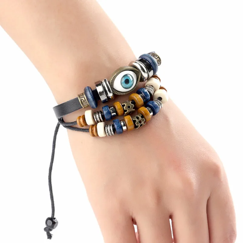 

bangles luxury Charm evil eye men bracelet Leather Bracelets for Women Men boho Pulseira punk mens bracelets 2019 bangle