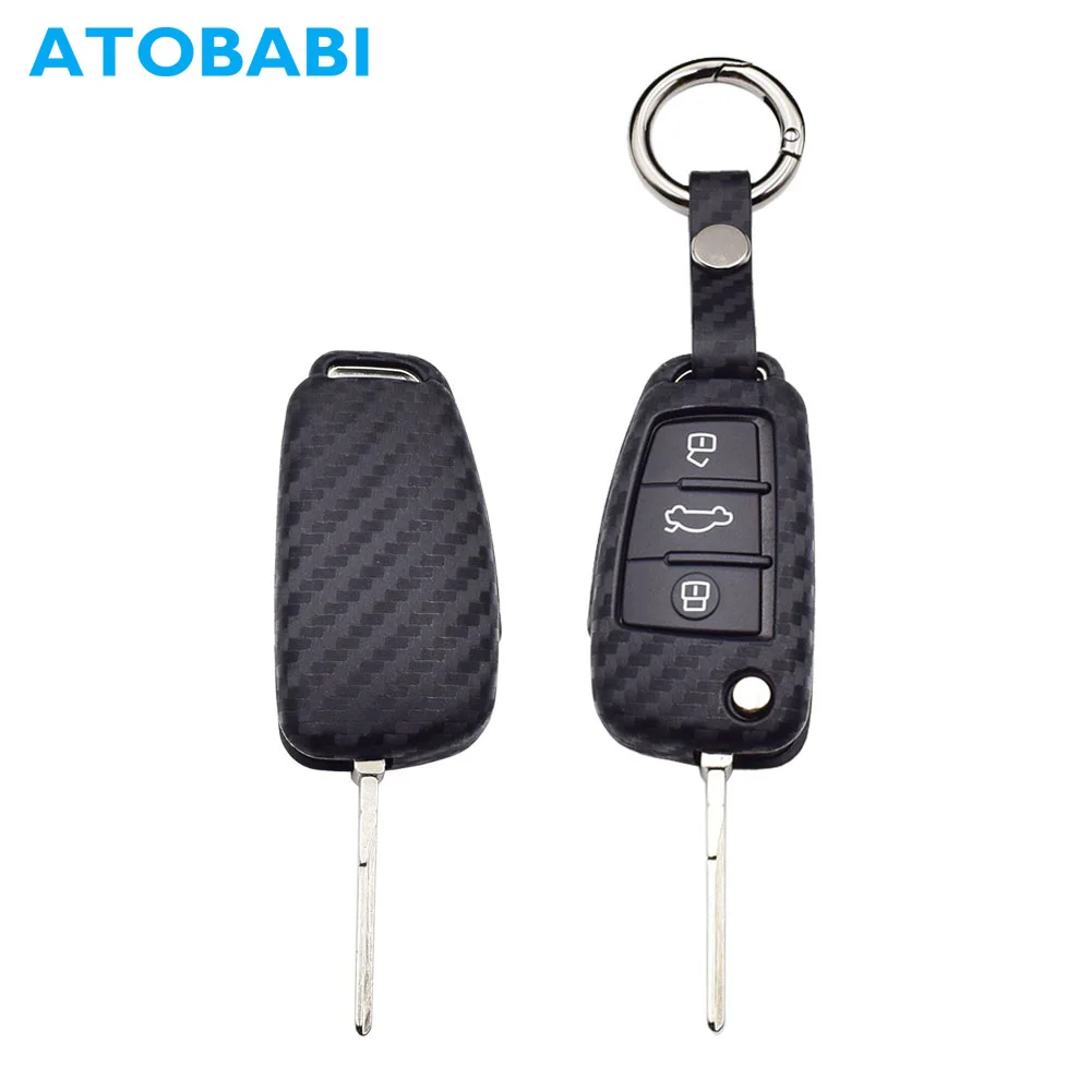

ATOBABI Car Key Case Carbon Fiber Pattern Keychain for Audi S Line A1 A2 A3 A5 TT Q3 R8 S6 S7 SQ5 RS5 Flip Remote Shell Cover