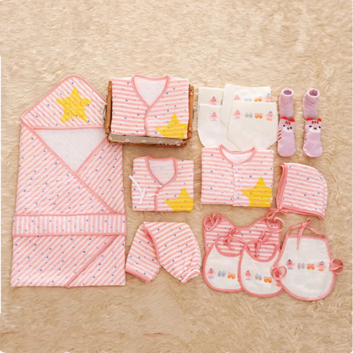 Banjvall/зимняя одежда для маленьких девочек и мальчиков; комплект одежды для новорожденных; нижнее белье для младенцев; костюм из хлопка в полоску; комплект из 15 предметов - Цвет: pink