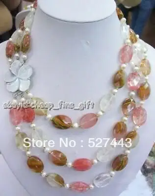 

Wholesale Shell clasp Multicolor Crystal & Pearl 3 Rows Necklace