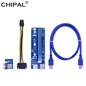 

CHIPAL VER006C PCI-E Riser Card PCI Express 1X to 16X + 100cm USB 3.0 Cable / 6Pin to 15Pin Power Cord for BTC LTC Miner Mining