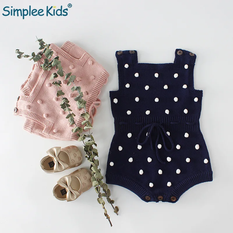

Autumn Sleeveless Baby Rompers Knit Cute Strap Polka Dot Baby Girl Rompers Newborn Baby Jumpsuit Spring Girl Clothes 2019